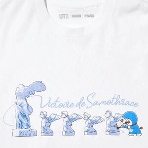 UNIQLO Doraemon & Louvre Museum UT T shirt Japan Size XL White Japanese USA Sz L